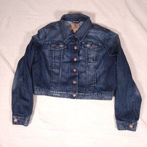 People’s Liberation Blue Denim Jacket Womens XL Cropped Streetwear Boho Casual